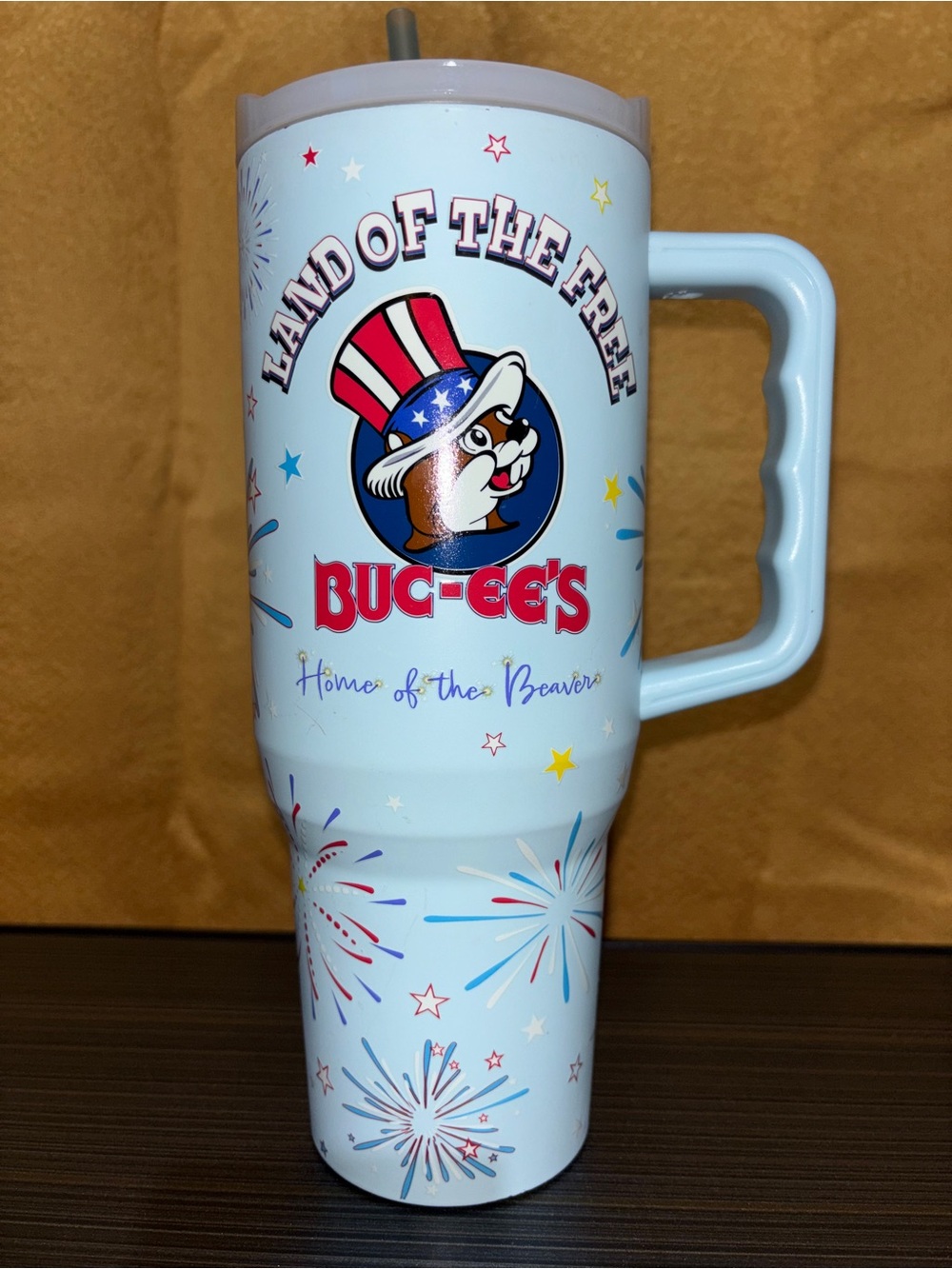 Buc-ee’s Light Blue 'Land of the Free' Tumbler 4th of July 2024 Glow in the Dark